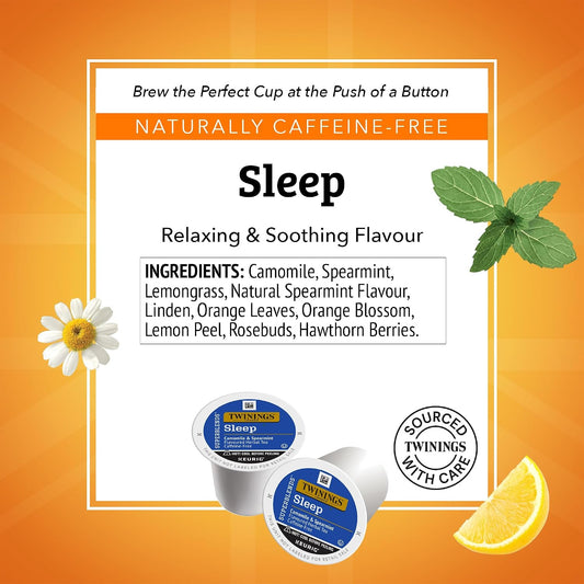 Twinings Sleep Herbal Tea K-Cup Pods for Keurig, 24 Count (Pack of 1), Formerly Nightly Calm, Camomile, Spearmint, & Lemongrass, Naturally Caffeine-Free, Enjoy Hot or Iced