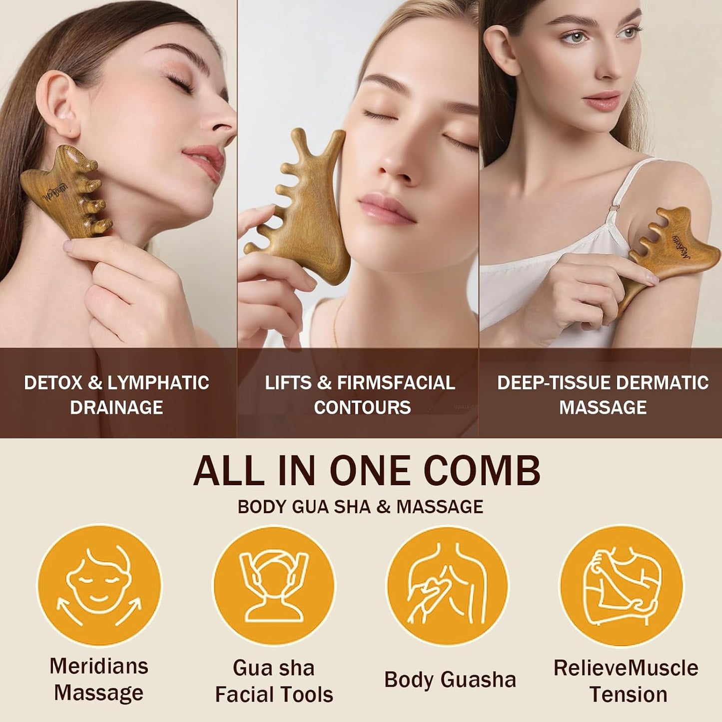 MoyRetty Wooden Gua Sha Tool, Sandalwood Face & Body Massager