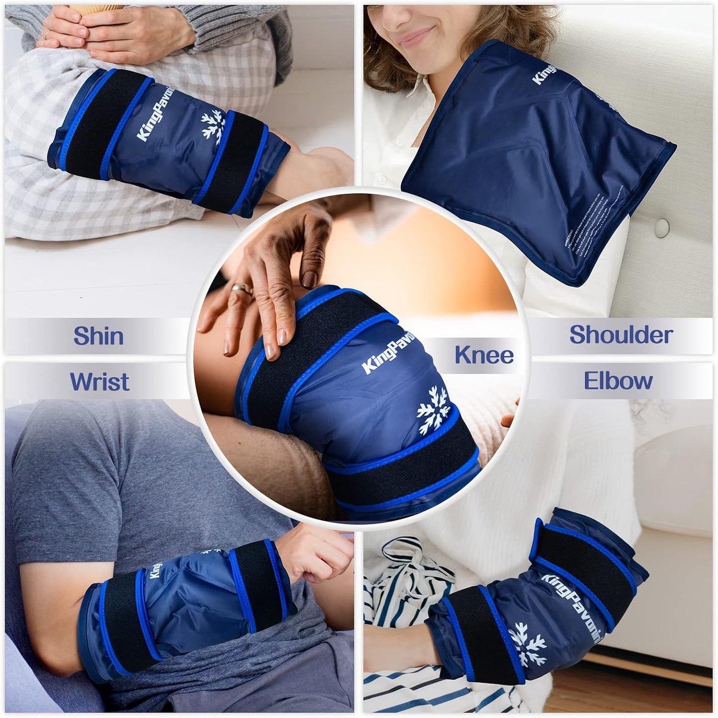 KingPavonini XXL Knee Ice Pack Wrap Around Entire Knee After Surgery, Large Reusable Gel Ice Pack for Injuries, Pain Relief, Swelling, Sports Injuries, 1 Pack (Blue)