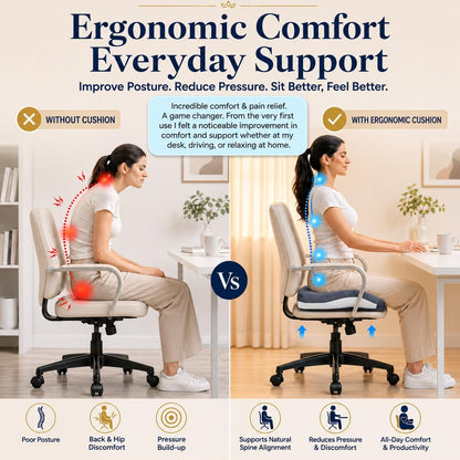 Seat Cushions for Office Chairs Wheelchair Cushion for Long Sitting Back Pain，Memory Foam Seat Car Computer Desk Chair Cushion，Coccyx Cushion for Tailbone Pain Relief Cushion Office Chair Black