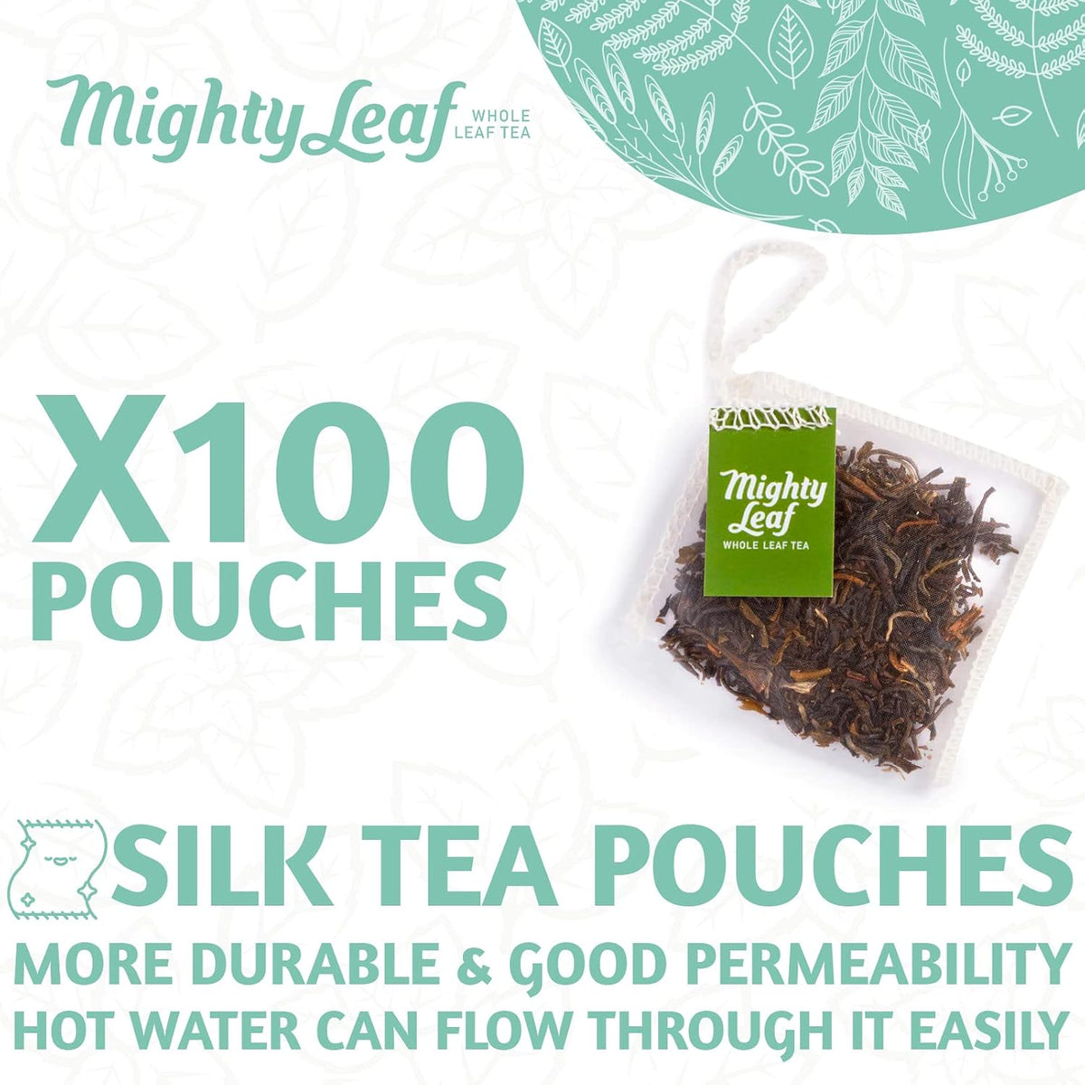 Mighty Leaf Spring Jasmine Green Tea - Premium - Foil Wrapped for Freshn - 100 Count Tea Pouches - Premium Green Tea with Rich Flavor - Individually Wrapped Tea Bags
