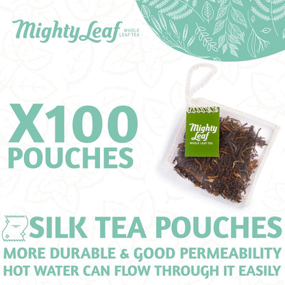 Mighty Leaf Spring Jasmine Green Tea - Premium - Foil Wrapped for Freshn - 100 Count Tea Pouches - Premium Green Tea with Rich Flavor - Individually Wrapped Tea Bags