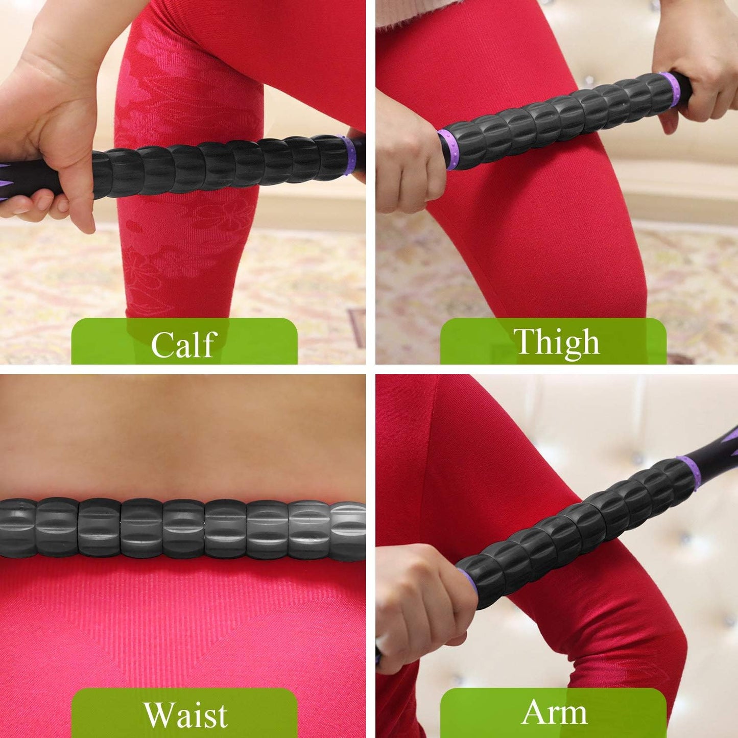 Muscle Roller Massage Roller Stick- Deep Tissue Fascia Blaster for Myofascial Pain Relief, Lymphatic Drainage & Body Sculpting, Handheld Physical Therapy & Recovery Tool (Pink black-18 inch)
