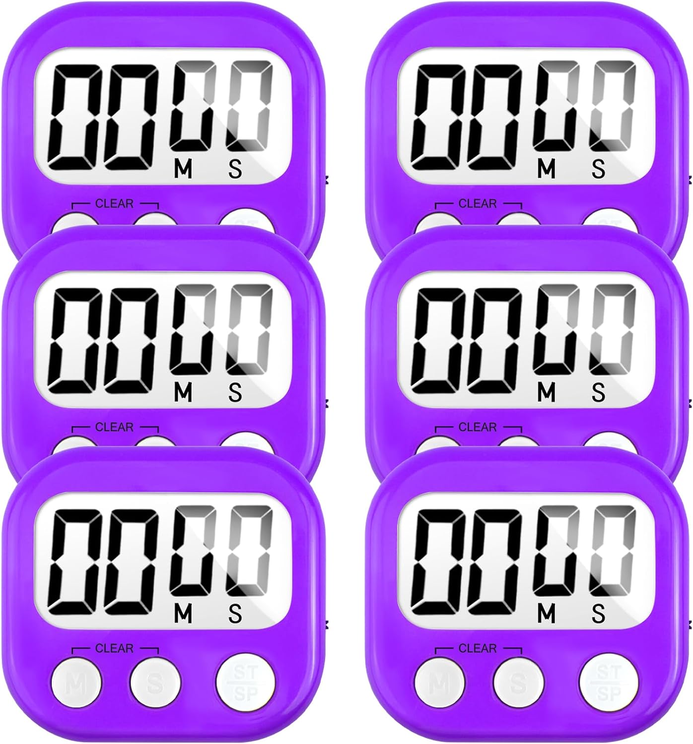 2 Pack Digital Kitchen Timer for Cooking Big Digits Loud Alarm Magnetic Backing Stand Cooking Timers for Baking White