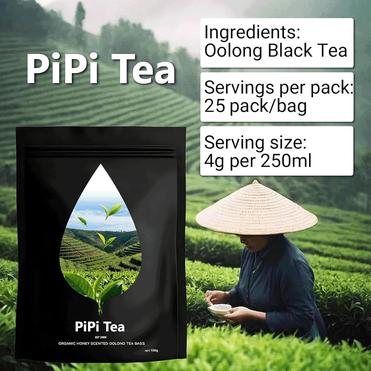 Pipi Tea Oolong,Pipi Oolong Tea, Extra Value 4g*25 Bags Selected Tea Leaves, Cortisol & Calming Tea for Stress Relief, Vegan, Non-GMO (1)