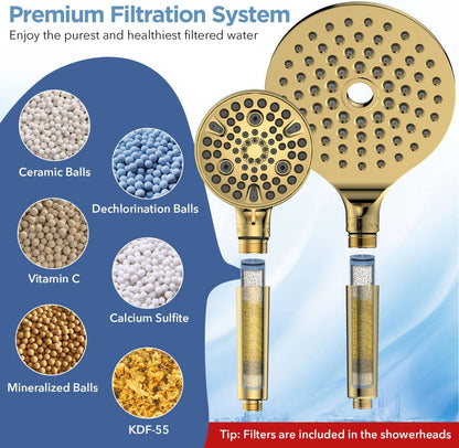 MakeFit Dual Filtered Rain Shower Head Combo, High Pressure Handheld Shower Head with Adjustable Bar - Rainfall Shower Head And Showerhead with Filter for Hard Water - Removes Chlorine