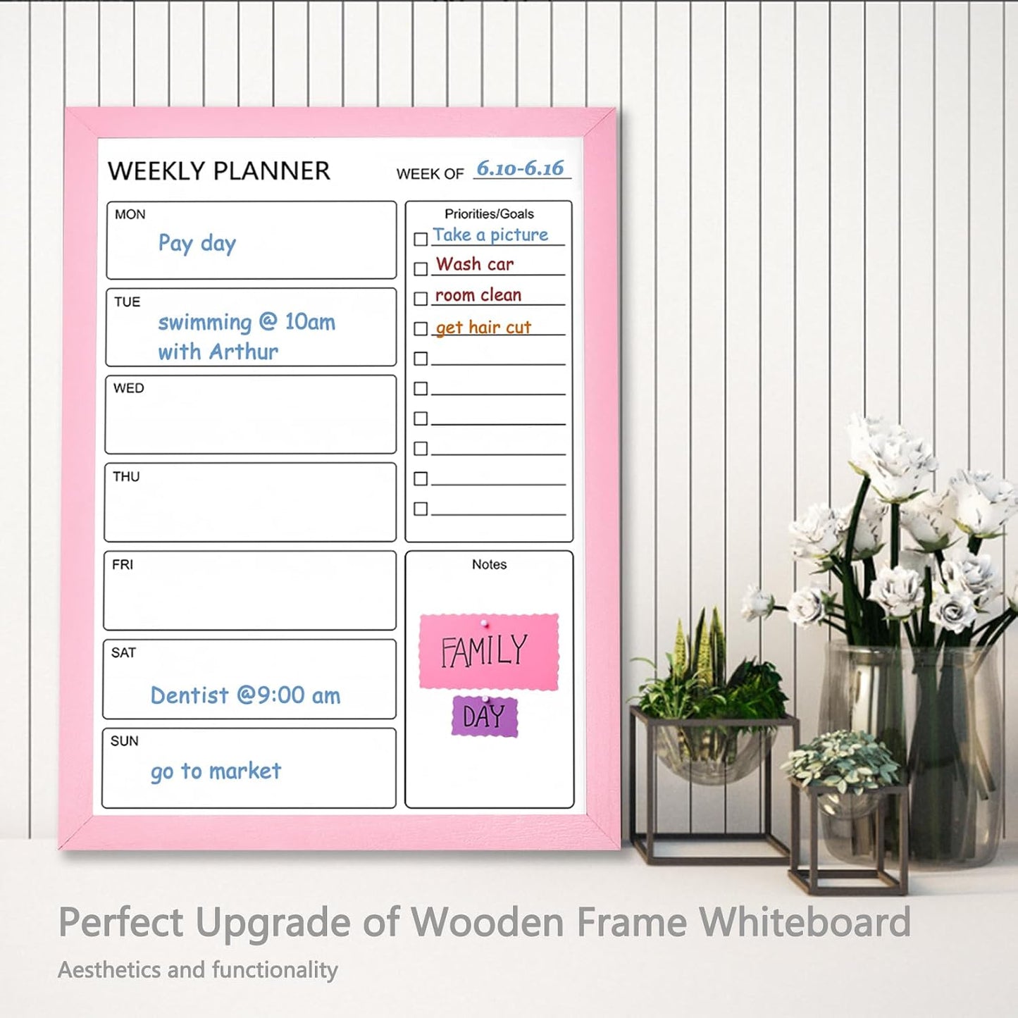 Dry Erase White Board Weekly Calendar Board, Magnetic Whiteboard for Wall,10.6“x14.7 Solid Wood Rustic Brown Framed Message Board, Planner Board for Office, Home, Schooll(Weekly-BB-RB-2737)