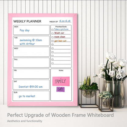 Dry Erase White Board Weekly Calendar Board, Magnetic Whiteboard for Wall,10.6“x14.7 Solid Wood Rustic Brown Framed Message Board, Planner Board for Office, Home, Schooll(Weekly-BB-RB-2737)