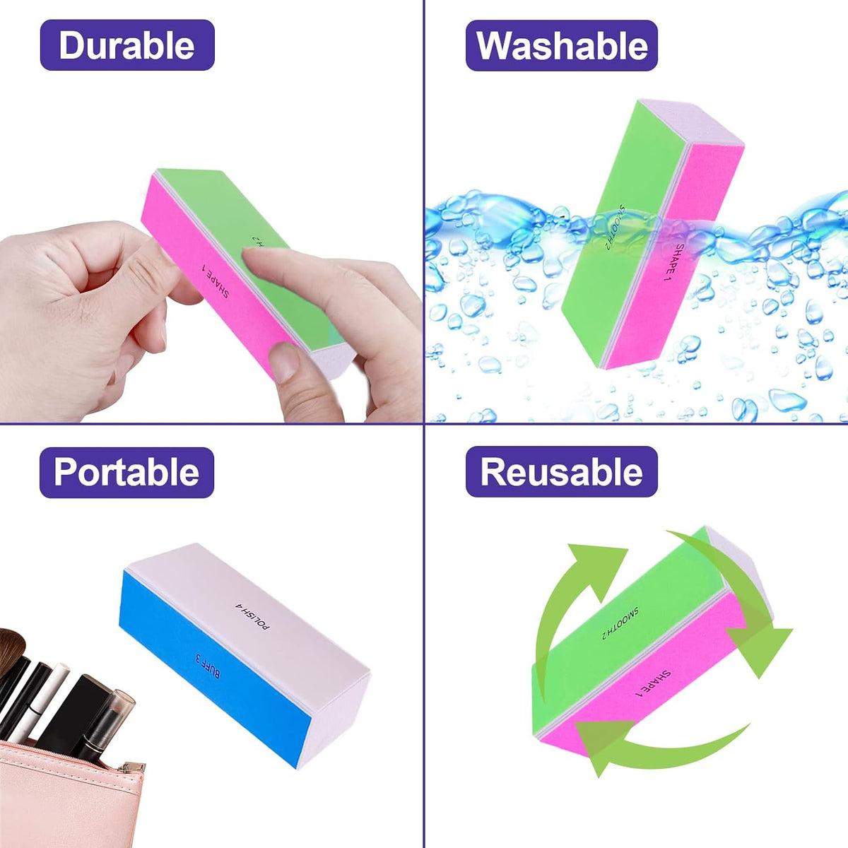 4 Way Nail Buffer Block (2 Pcs), Nail Shine Buffers Blocks Files for Natural and Acrylic Nails Smoother Buffing Block Polisher Fingernail File Buffer 120/240/600/3000 Grit for Buffing Shinning