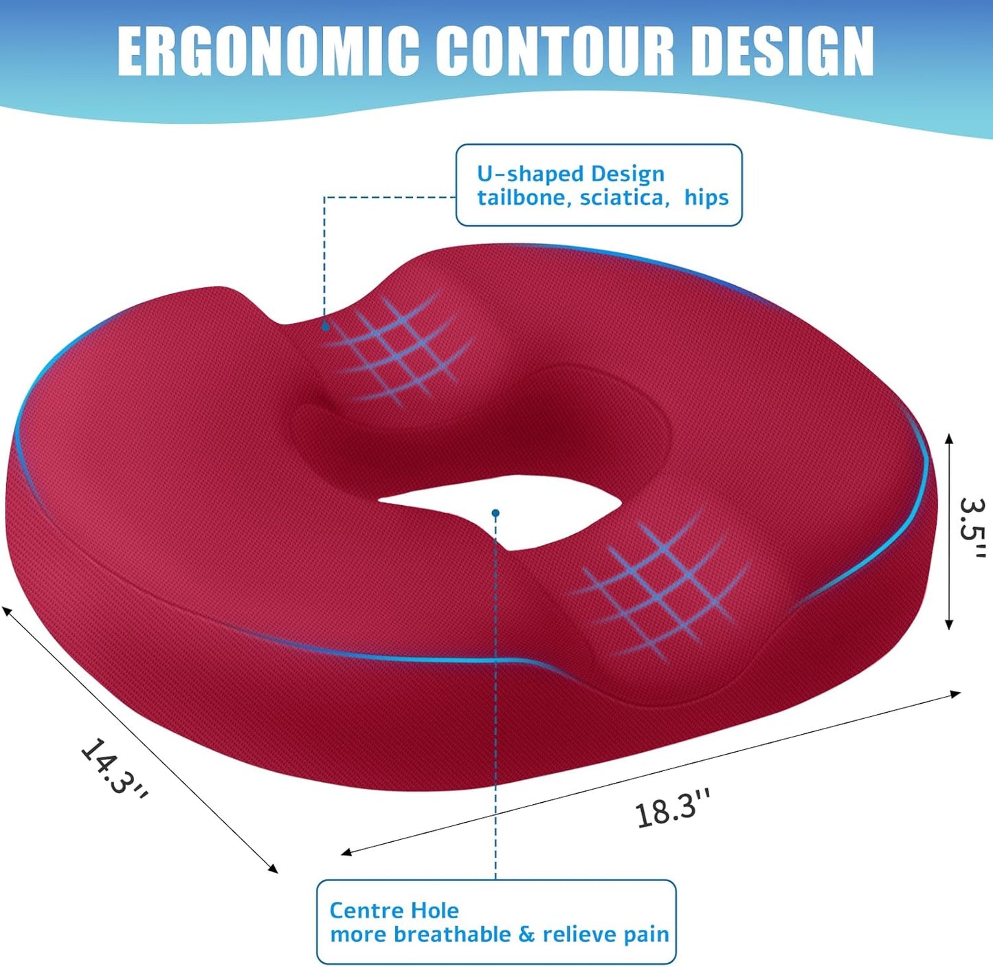 BlissTrends Donut Pillow Seat Cushion,Donut Chair Cushions for Postpartum Pregnancy & Hemorrhoids,Tailbone Pain Relief Cushion,Memory Foam Lifting Cushions for Office&Home Chairs (Black)