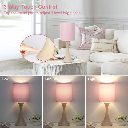 3 Way Touch Control Table Lamp, Dimmable Bedside Desk Lamp with Metal Base Modern Nightstand Lamp Stylish Grey Shade Simple Side Table Lamp for Bedroom, Living Room, Office or Den LED Bulb Included
