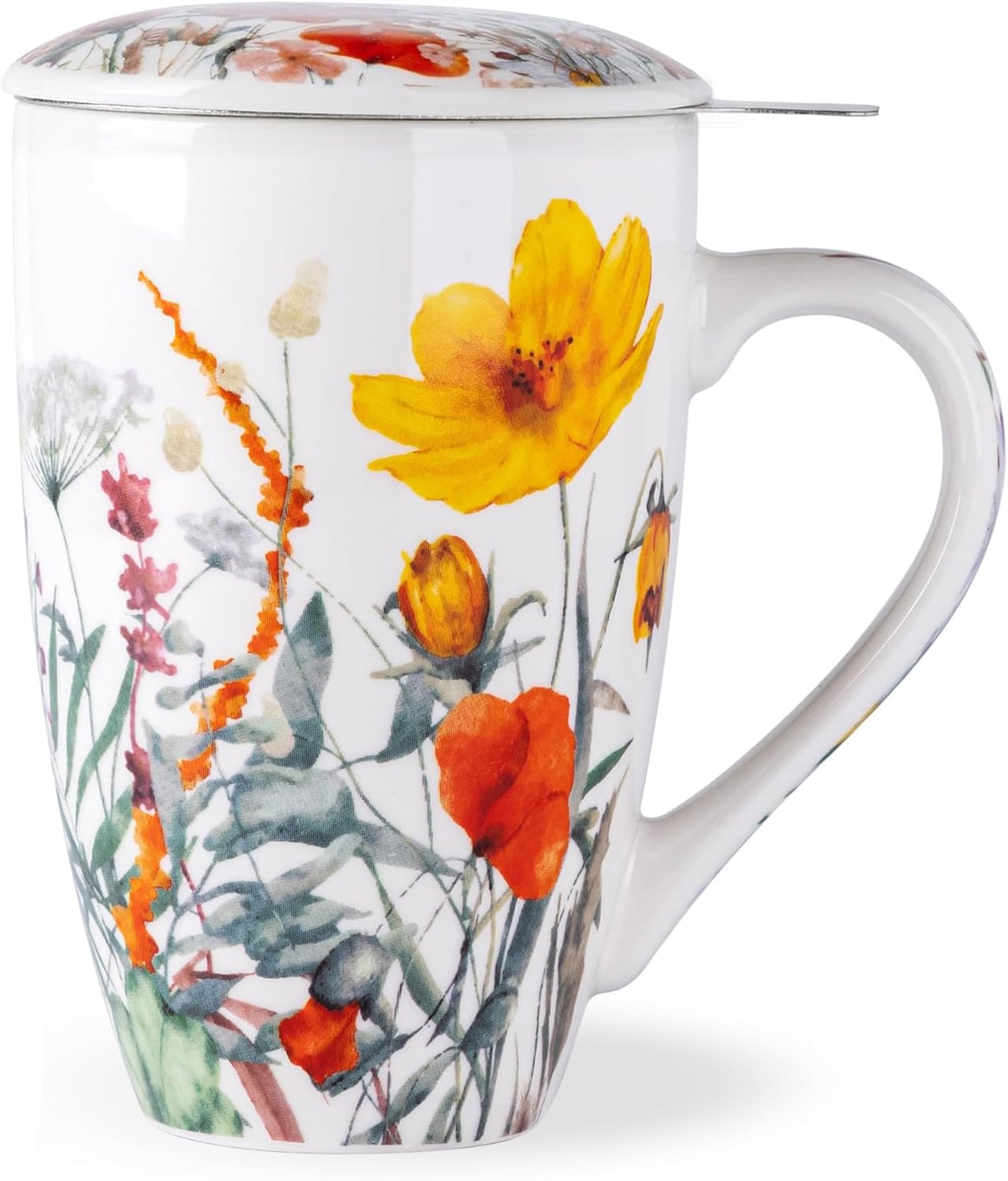 AmorArc 18oz Porcelain Tea Mug with Infuser & Lid, Loose Leaf Tea Cup with Stainless Steel Strainer, Large Coffee Mug Gift for Women, Tea Lovers, Home & Office