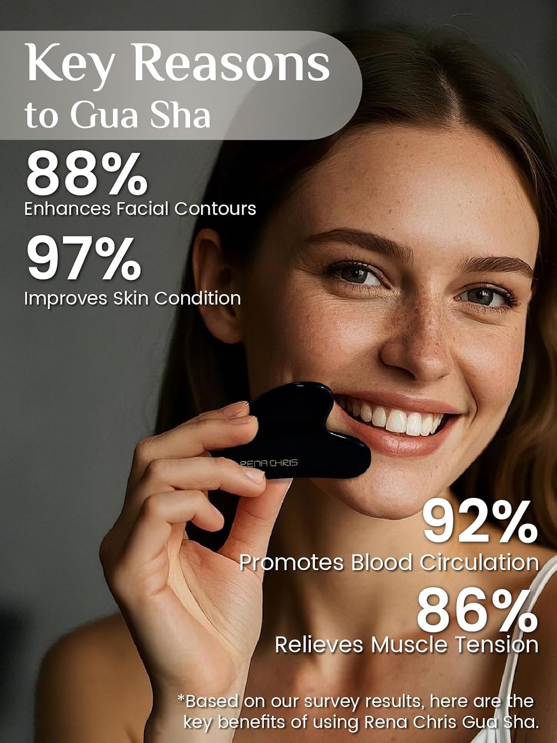 Rena Chris Gua Sha Facial Tools: Jade Stone Guasha Tool for Face Acupuncture Therapy, Facial Massager for Jawline Sculpting and Puffiness Reducing (Green)