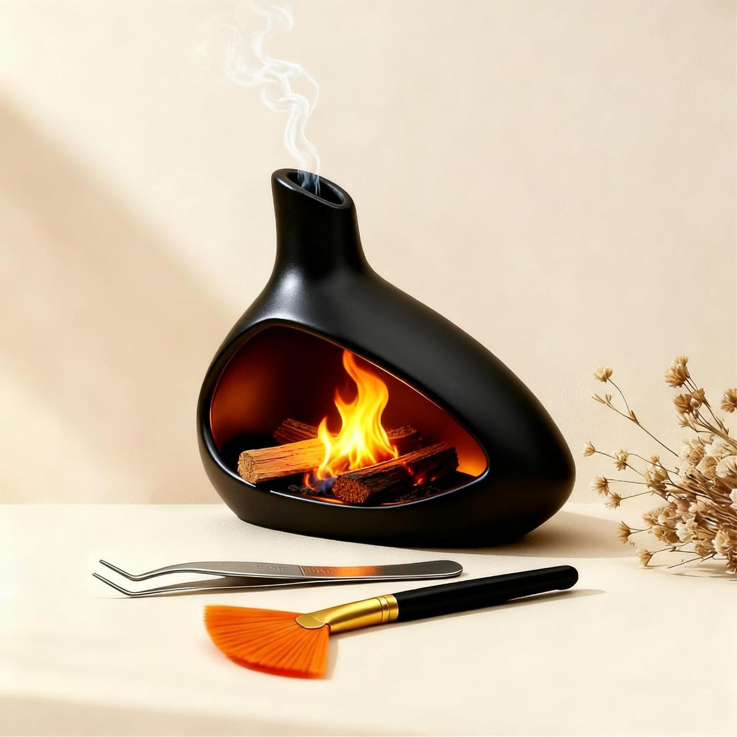 Palo Santo Holder, Ceramic Incense Burner for Sticks Sage Holders Cone Burning Smudge Bowl with Ash Brush for Meditation Yoga Spa Room Decor (White)