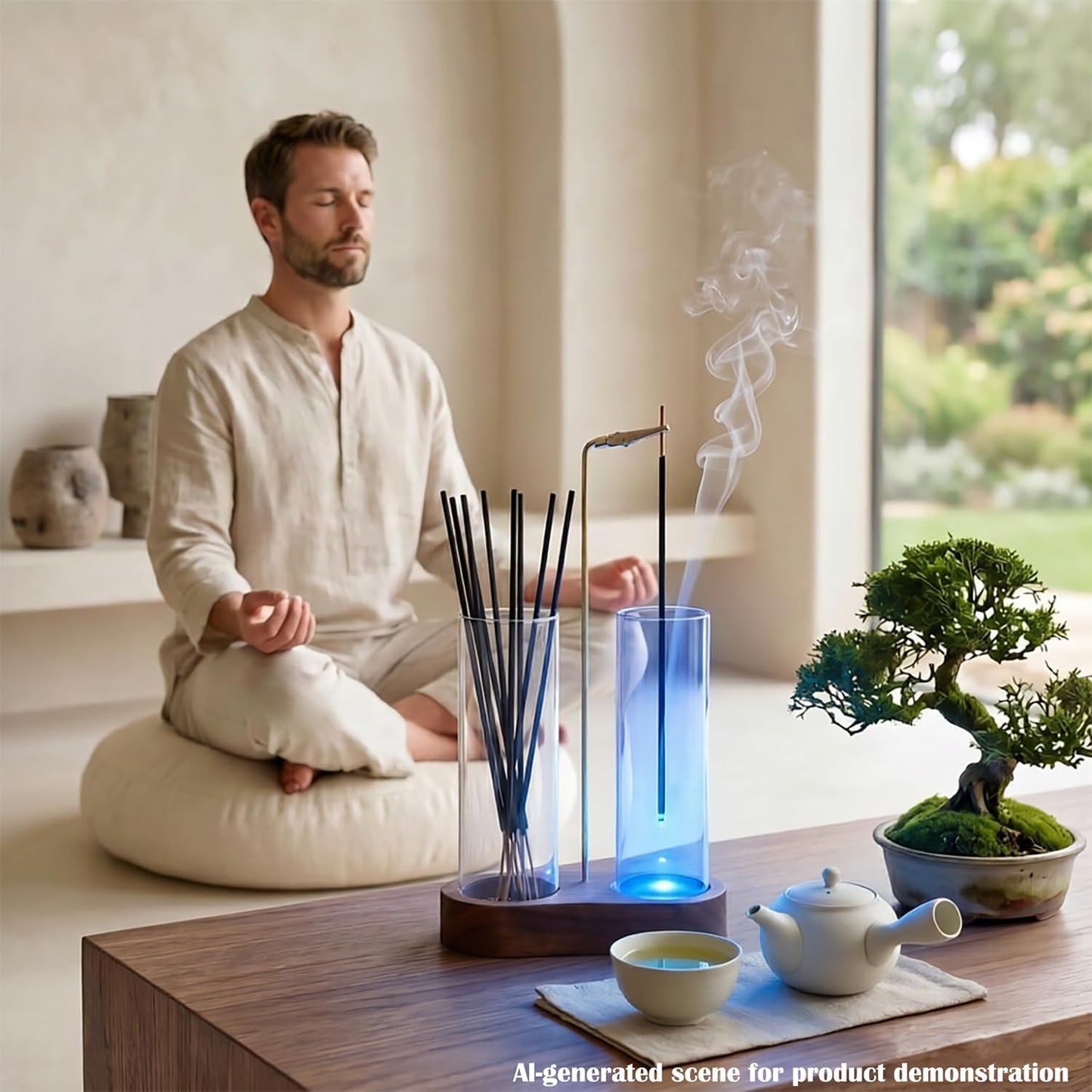 Glass Glowing Incense Holder - Modern Double Tube Incense Stick Burner with Ash Catcher - Aesthetic 2-in-1 Fragrance Display for Palo Santo, Sage & Candles - Zen Decor for Yoga & Meditation