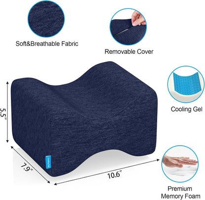 Knee Pillow for Side Sleepers with Cooling Gel, Memory Foam Elevation Pillow for Spine Aligning, Sciatica, Back, Hip, Knee, Ankle Pain, Grey/Large