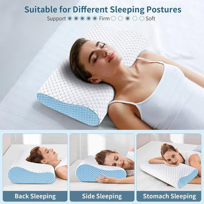 Cervical Pillow for Neck Pain Relief, Contour Memory Foam Pillows for Sleeping, Ergonomic Pillow Adjustable Orthopedic Cooling Pillow Bed Pillow Neck Support for Side Back Stomach Sleepers(Blue)