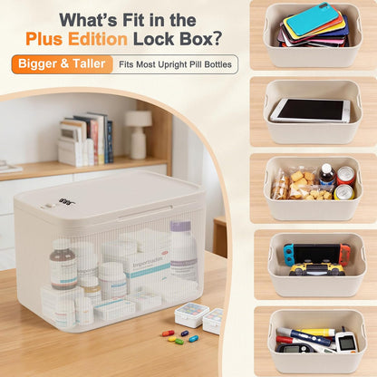 Lockable Storage Box, Small Lock Box with Combination Code for Phone/Medicine Safe/Food Home/Refrigerator/Office/Personal Items/Travel/Gift,9.25 x 5.04 x 3.62’’