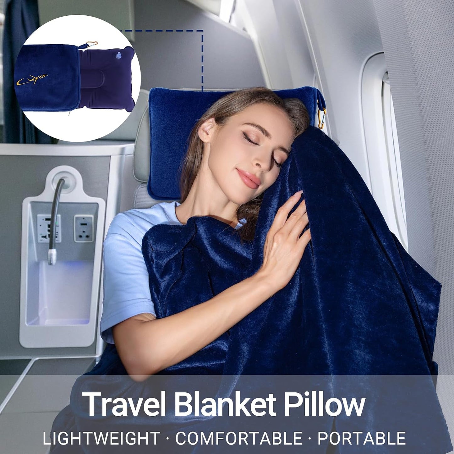 Compact Travel Blanket for Airplane, Premium Soft 2-in-1 Blanket with Pillowcase and Carry Bag, Lightweight Travel Essentials with Luggage Sleeve and Backpack Clip, Mint Green