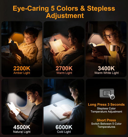 Gritin 2026 Gen 2 Book Light for Reading- 32 Eye Caring Full Spectrum LED | 5 Colors & 5 Brightness, Adjustable Wide/Narrow Beam, Upgrade 1500mAh Long-Lasting Rechargeable Clip on Light for Book Lovers