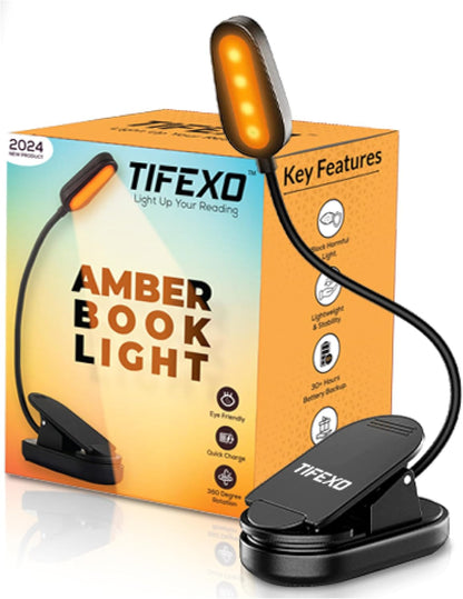 2025 Amber Lights for Reading Books in Bed - Rechargeable Clip On Amber LED Light with USB Cable, Optimal Eye-Care Lights for Relaxing Reading