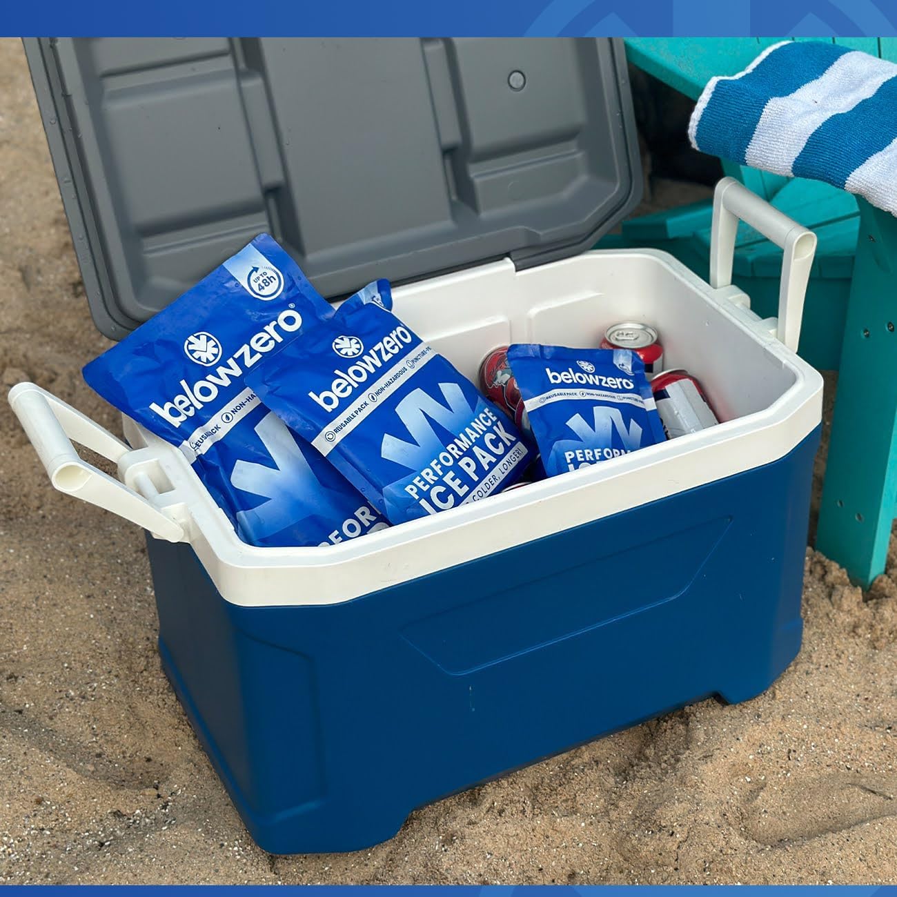 Below Zero Prefilled Reusable Ice Packs for Coolers | Long Lasting Freezer Ice Blocks for Camping, Lunch Bags & More | 48 Hour Cooler Ice Pack Technology