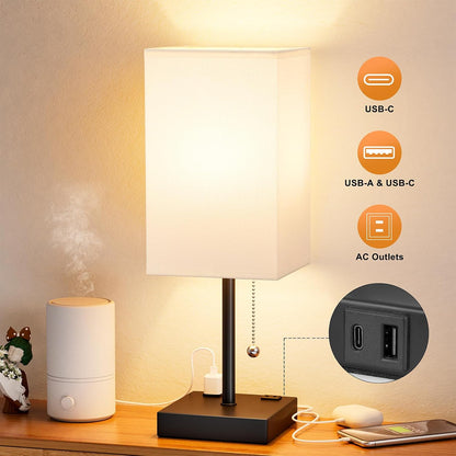 aooshine Small Table Lamp for Bedroom - Bedside Lamps for Nightstand, Minimalist Night Stand Light Lamp with Square Fabric Shade, Desk Reading Lamp for Kids Room Living Room Office Dorm