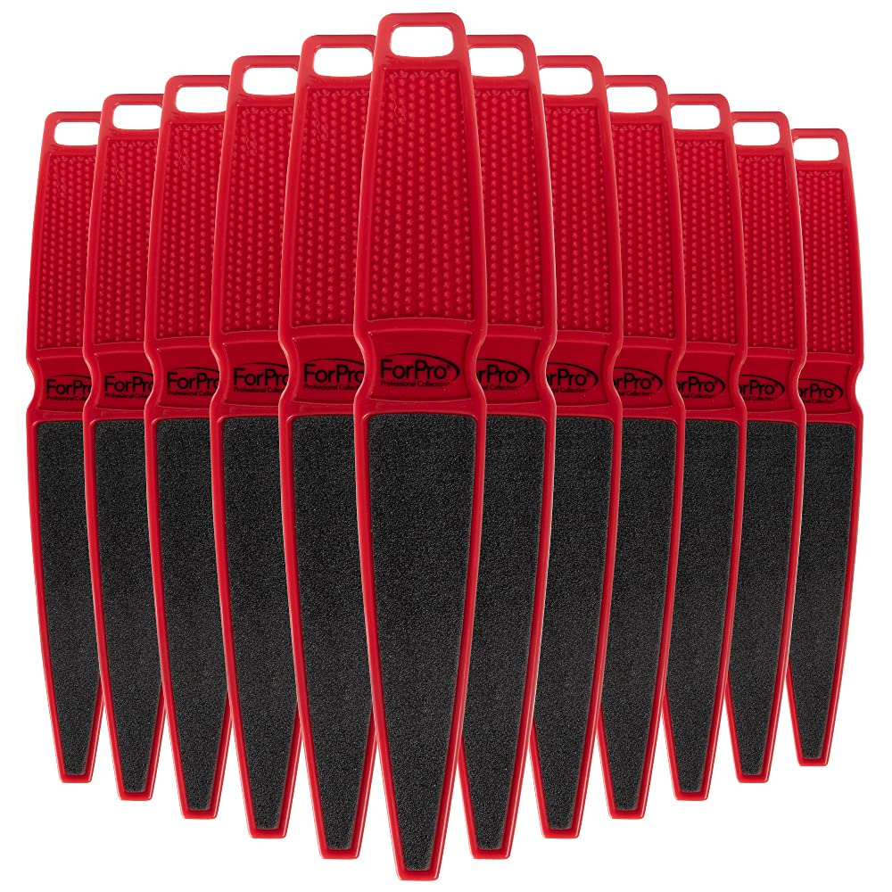 ForPro Professional Collection Pedicure Paddle Foot File, Double-Sided Foot File for Heels, Disposable & Sanitizable, 80/120 Grit, Red, Pack of 12