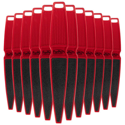 ForPro Professional Collection Pedicure Paddle Foot File, Double-Sided Foot File for Heels, Disposable & Sanitizable, 80/120 Grit, Red, Pack of 12