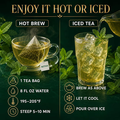 WOTIHA 80 Count Premium Spearmint Tea Bags - 100% Pure Natural Spearmint Leaves, High in Antioxidants, Supports Digestion, Caffeine-Free, Additive-Free, Sugar-Free, Vegan Non-GMO.