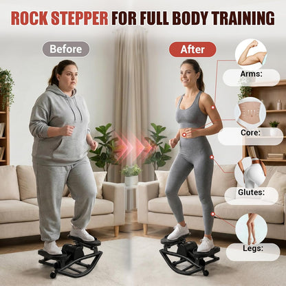 Rock Stepper for Exercise at Home, Rocking Stepper Side to Side with Resistance Bands & Digital Display, 300 LBS Capacity Full Body Workout Low-Impact Knee-Friendly Anti-Slip Side Stepper