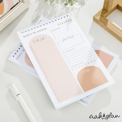 Daily Planner To Do List Notepad 60 Undated Pages,Coral,Twin-ring Spiral Bindling 6x9 Inch Desktop Daily Planning Notepad with Protective Cover,Notebook for Daily Tasks, Water Intake, Habit Tracker