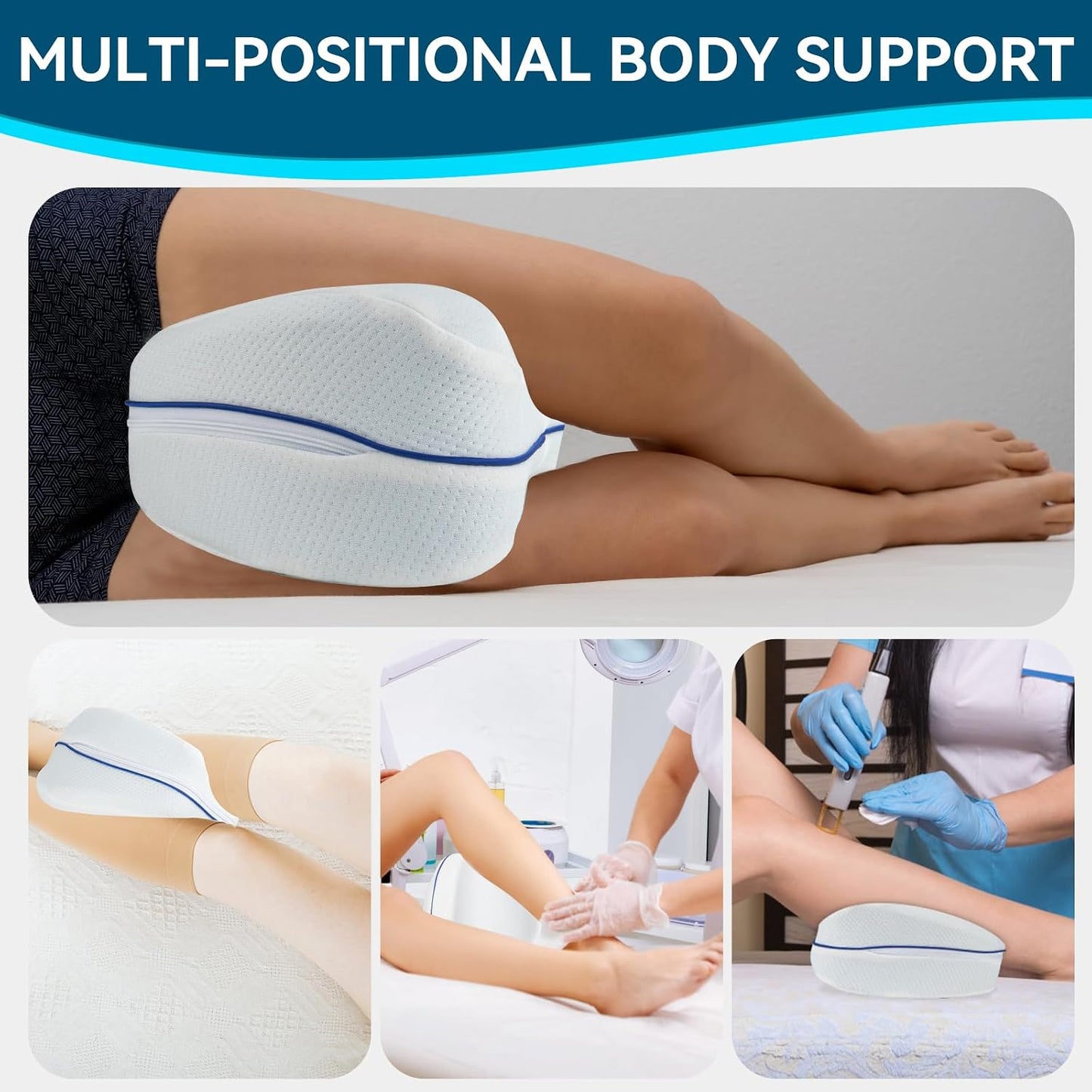 QISHFEN Knee Pillow for Side Sleepers Hip Pain Memory Foam - Leg Pillow for Side Sleeping Back, Sciatica, Knee Pain Relief - Side Sleeper Pillows with Washable Cover (1 Pack)