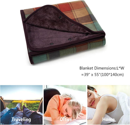 forestfish Fleece Wearable Blanket, Plaid Lap Blanket Comfy Poncho Throw with Buttons for Bed Sofa Office, Grey-White
