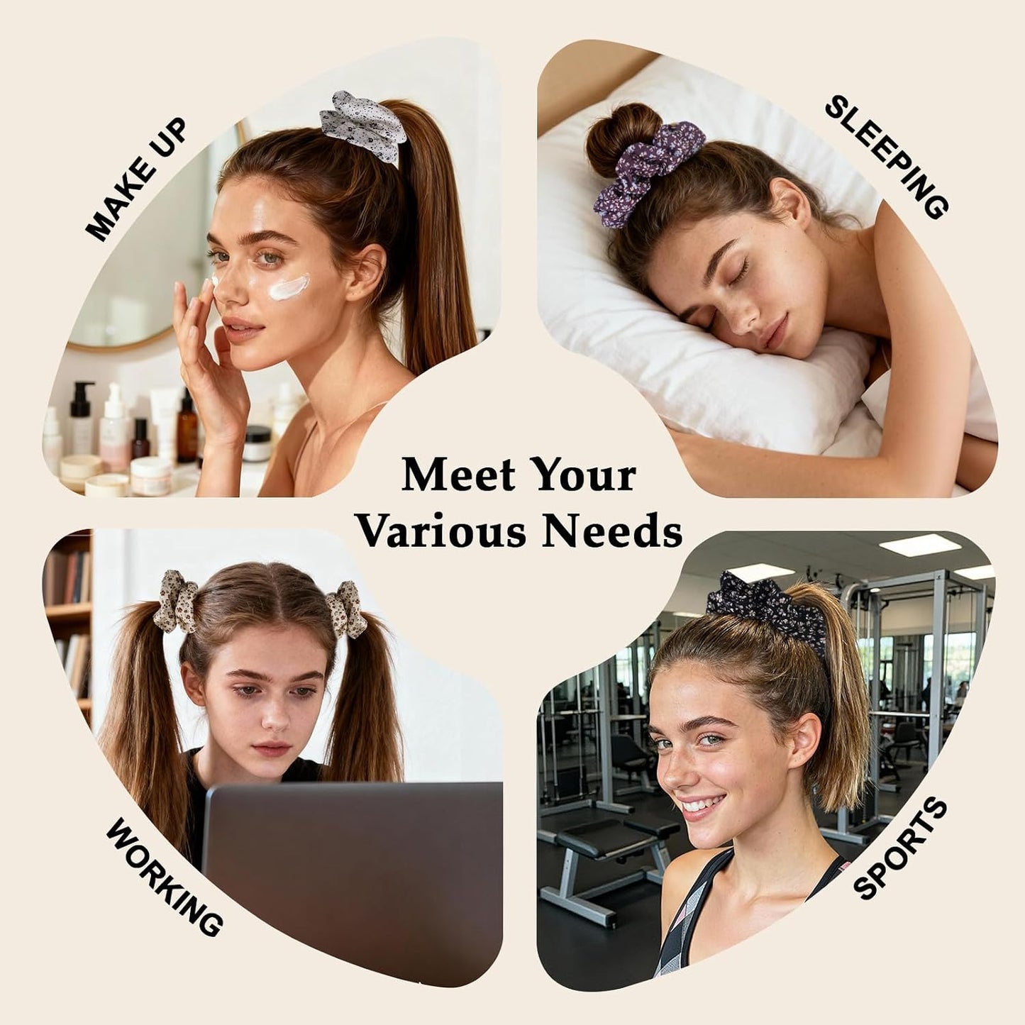 Satin Scrunchies for Women – 8PCS Blush & Brown Silk Hair Ties Set – No Crease, Frizz-Free, Gentle Elastic Hair Bands, Soft & Stylish Everyday Hair Accessories Gifts