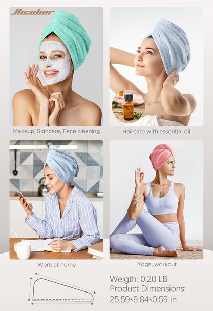 Hicober Microfiber Hair Towel Wrap, Fast Drying Hair Towels for Women, Soft Lightweight Quick Dry Turban for Curly & Long Hair–3 Pack(Blue/Grey/Pink)