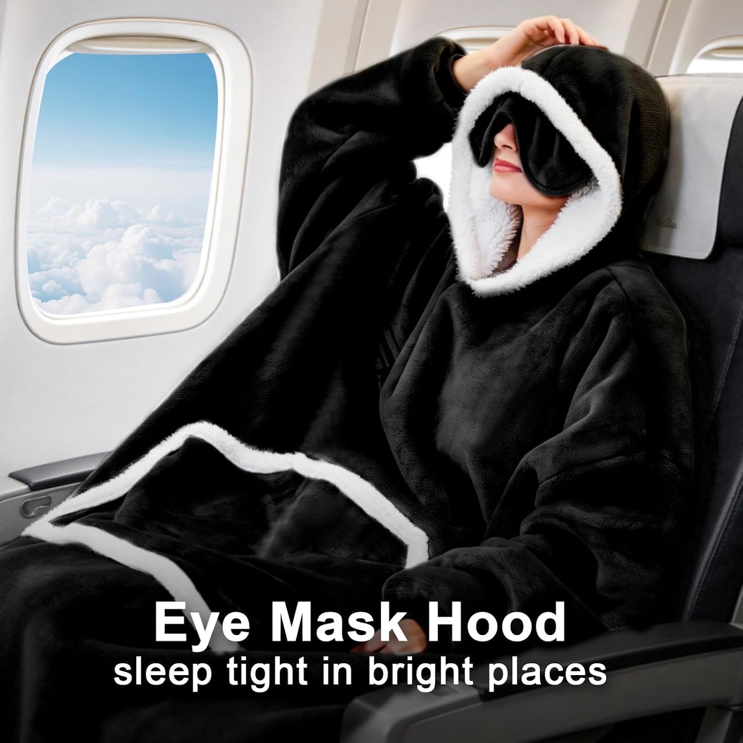 IFNOW Wearable Blanket Hoodie, Oversized Sherpa Fleece Hooded Blanket Sweatshirt with Eye Mask and Pocket, Comfy Long Flannel Blanket for Adults Men,Gifts for Women Mom Girlfriend,MoonFace
