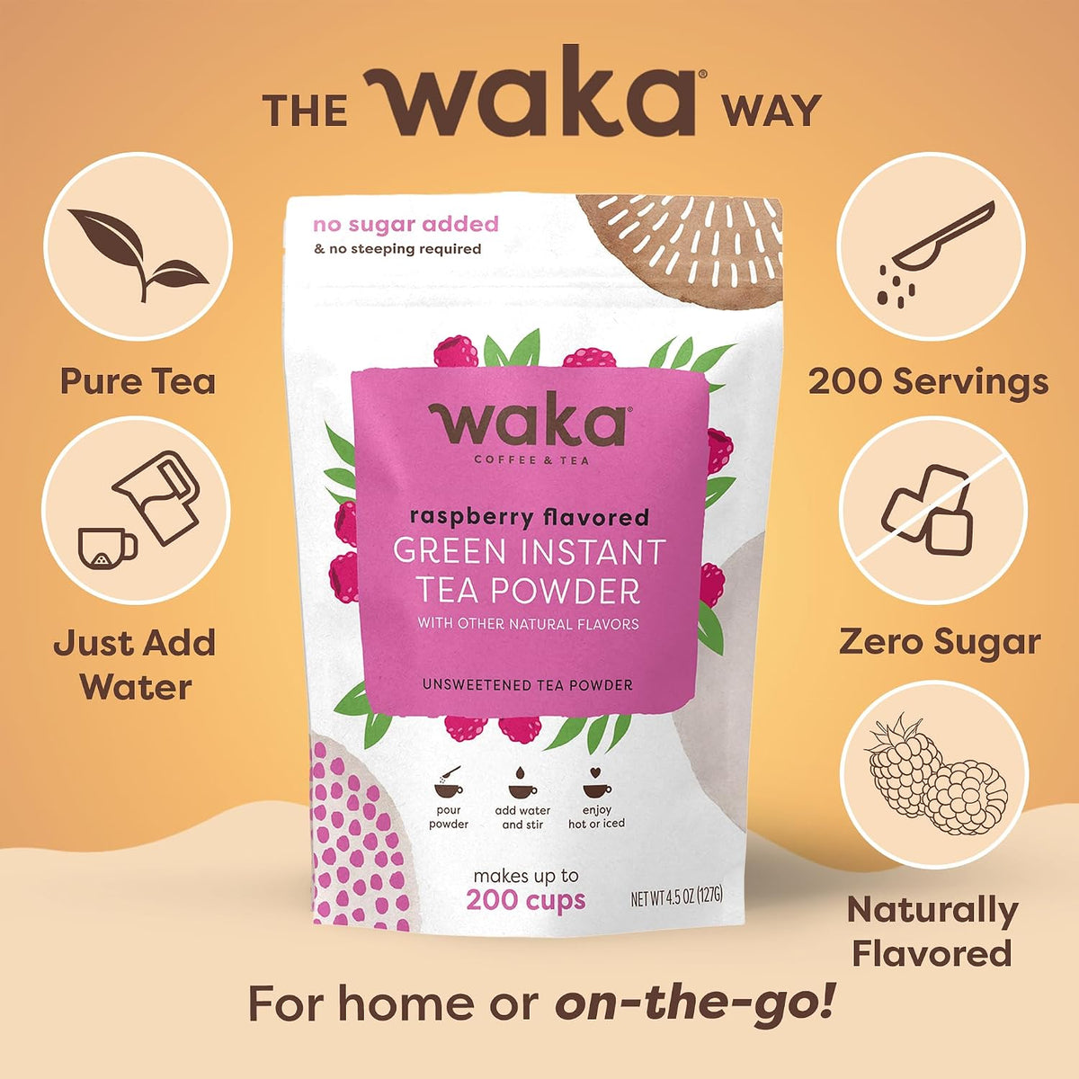 Waka Raspberry Green Tea Powder, Unsweetened Instant Tea, 4.5 oz