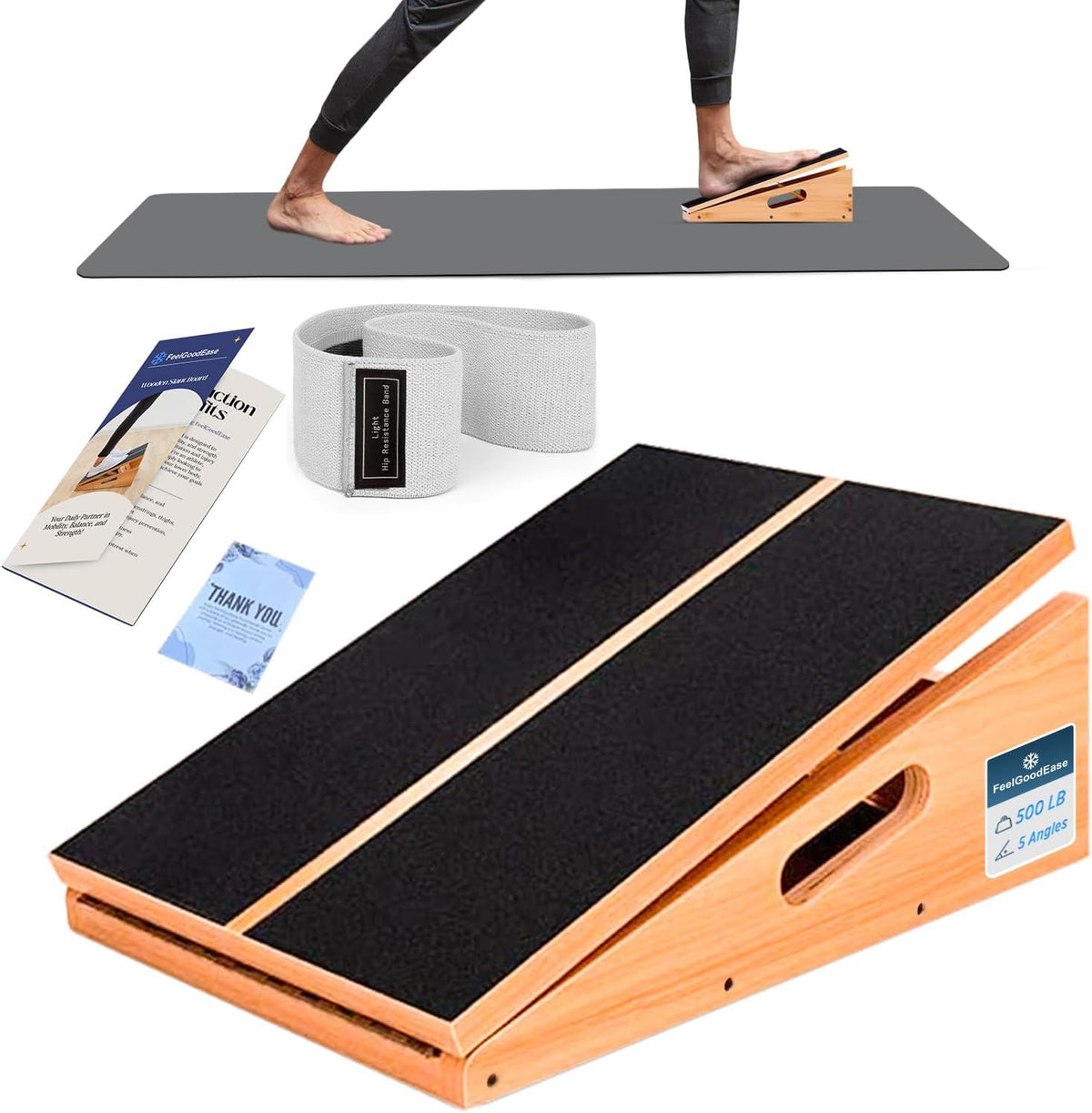 Wooden Slant Board for Calf Stretching with 5 Adjustable Angles, 500 lbs Capacity – Stable Non-Slip Calf Stretcher Incline Board – Calf Stretch Board for Mobility, Knee Pain Relief, Squats & Poster