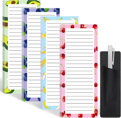Thboxes 4 Pack Magnetic Note Pad for Fridge with Pen Holder, Totally 200 Sheets Grocery List Magnet Pad for Refrigerator Magnetic Shopping List Pad（Fruit Design）