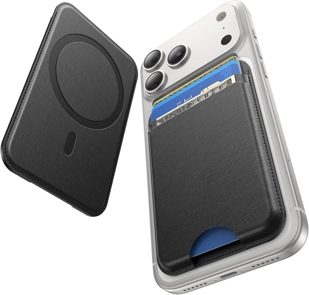 for MagSafe Wallet, Works with Apple Find My,4 Card Holder, Magnetic Phone Wallet for iPhone 18/17/16/15/14/13/12 Pro Max Air Plus Series, RFID Blocking Vegan Leather,Black
