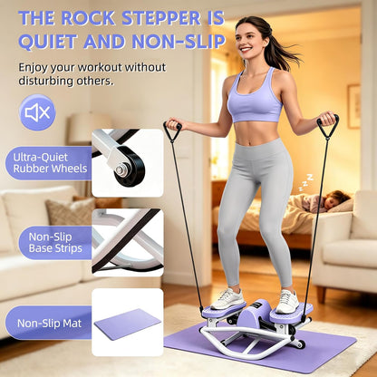 Rock Stepper with Digital Monitor, Low-Impact Compact Rock Stepper Side to Side with Resistance Bands, 360 LBS Weight Capacity, Portable Stair Stepper for Home, Apartment, Dormitory, Office