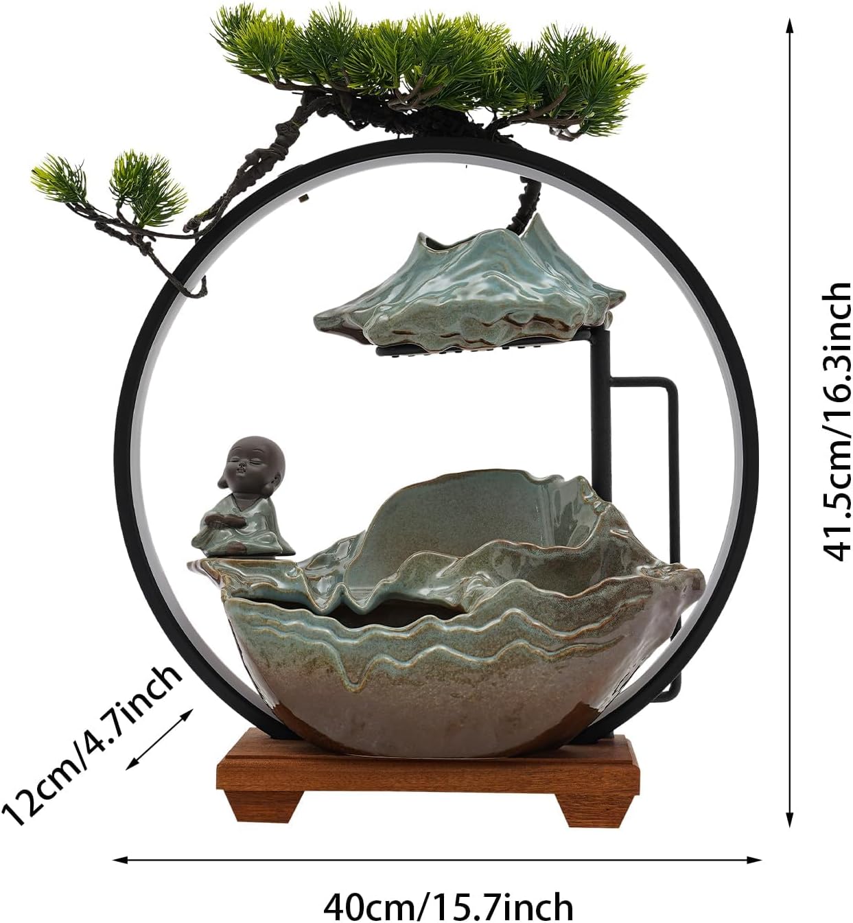 Mini Artificial Bonsai Tree Waterfall Fog Feature Rock Tabletop Fountain | 11in Desktop Decor Waterfall Fountain W/ Water Pump& Atomizer&LED Lights &Fake Tree Office Bedroom Relax