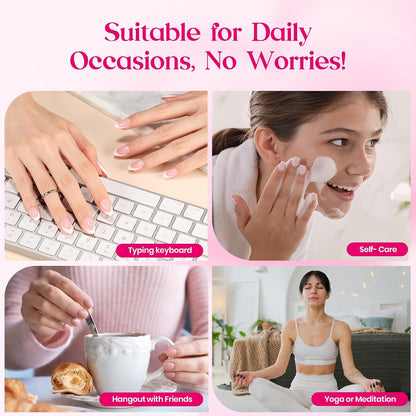 Beetles Press On Nail Kit-Short Square French Tip Press On Nails, 150Pcs Pink French Nail Tips with Nail Glue & Remover Builder Top Coat Nail Lamp, All-in-One DIY Fake Nails Gift for Women