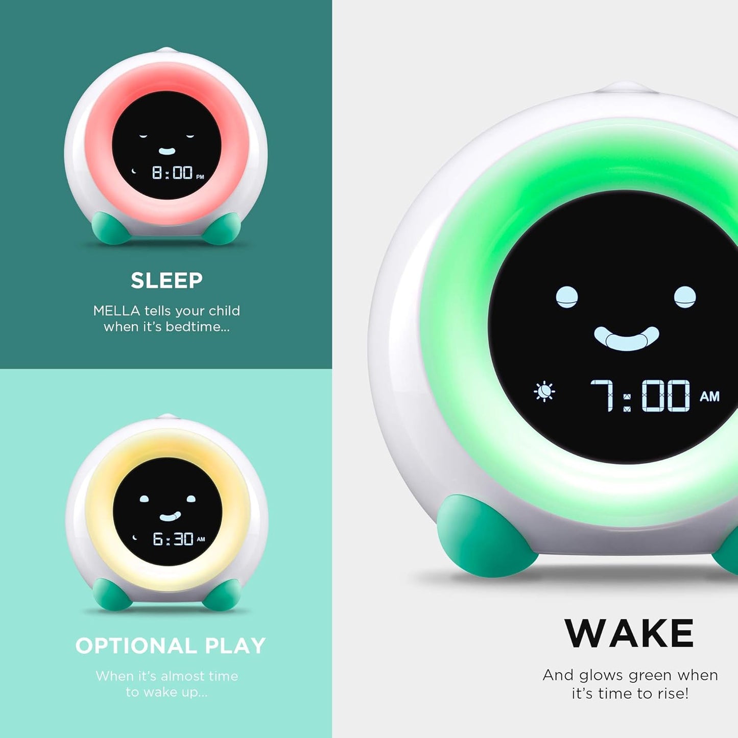 LittleHippo Mella: Kids Alarm Clock, Ready to Rise Children's Sleep Trainer, Night Light, Sound Machine and OK to Wake for Toddlers and Kids - Arctic Blue (Updated 2025)