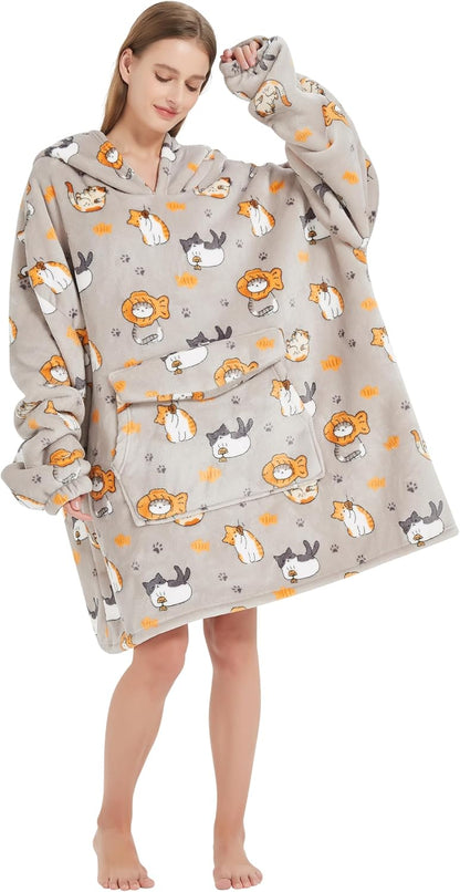 Fiosnow Sun and Moon Blanket Hoodies for Women and Men Adult Oversize Wearable Blanket Hoodies for Soft and Warm