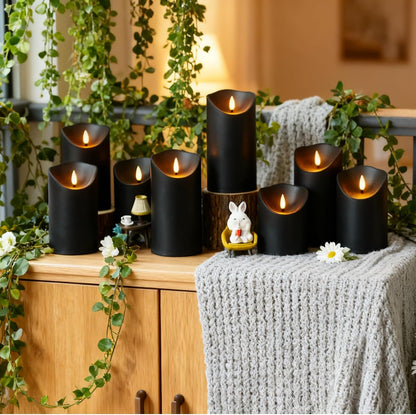 Nimiko Flameless Candles with Remote, Battery Operated Flickering Flameless Candles, LED Candles with Timer 2/4/6/8H, with Realistic LED Candles Set of 9 (D3 x H 3" 4" 5" 6" 7") (Ivory)