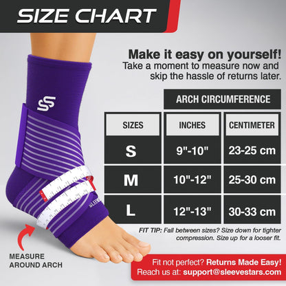Sleeve Stars Ankle Brace for Women & Men, Ankle Wrap for Sprain, Compression Sleeve for Plantar Fasciitis Relief, Easy Customizable Support: w/ Removable Strap (Single/M:10"-12"/Black)