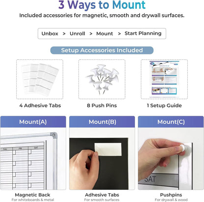 Dry Erase Monthly Extra Large White Board Calendar for Wall, 25" by 38", Jumbo Laminated Erasable One Month Whiteboard Calendar, Huge Oversized Blank 30-Day Poster with Lines and Squares