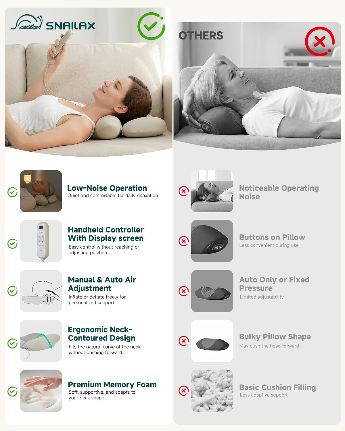 Snailax Cordless Neck Massager Pillow with Heat, Air Compression Stretcher